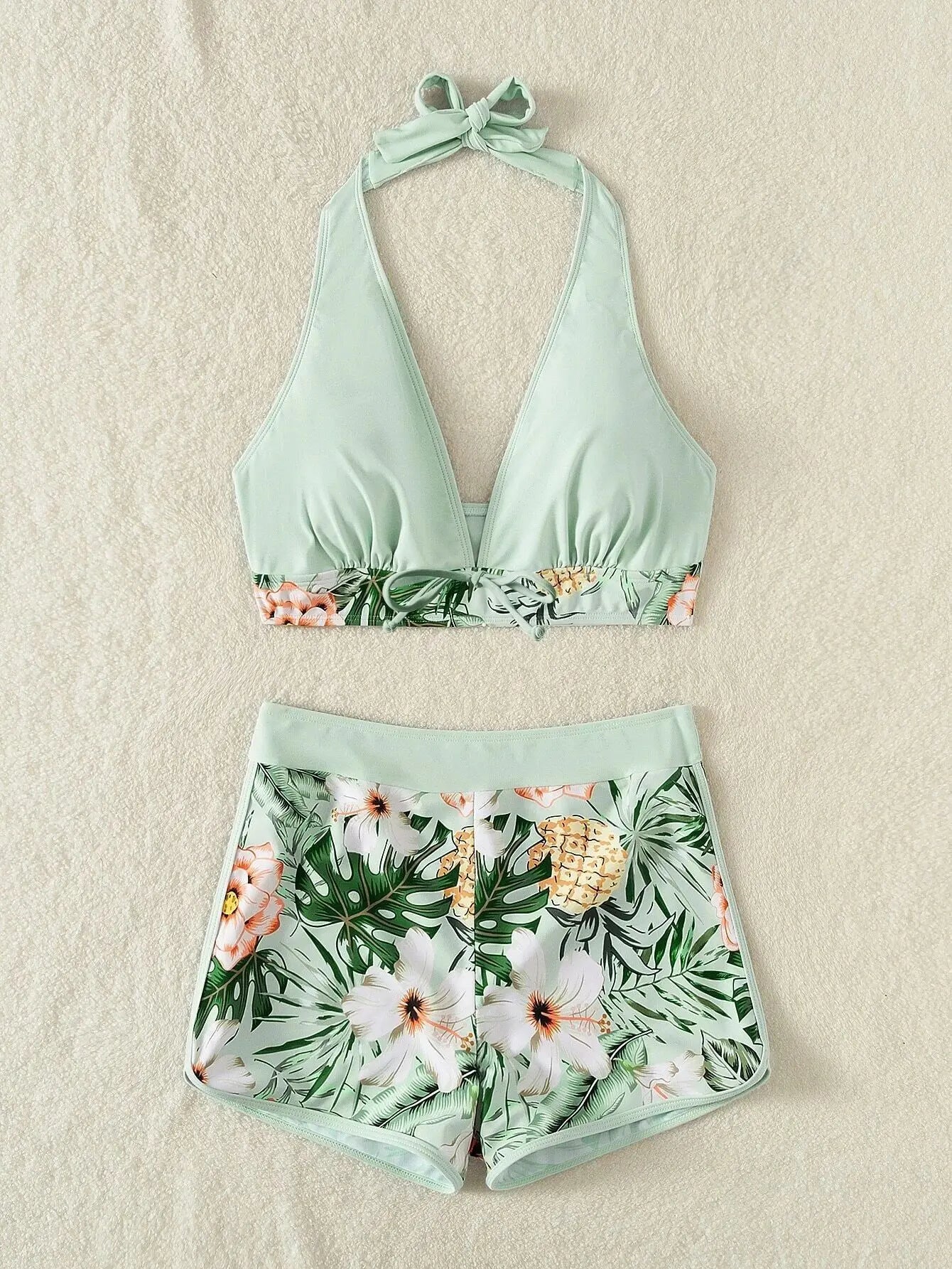 Ensemble de bikini halter 2026, maillot de bain court pour femme, maillot de bain taille haute imprimé, tenue de plage