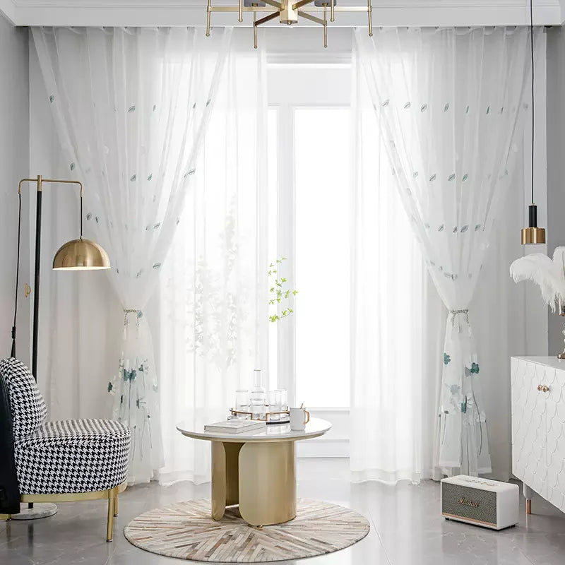 Cortina pequeña de gasa bordada con flores coreanas, para dormitorio y sala de estar, 1 pieza