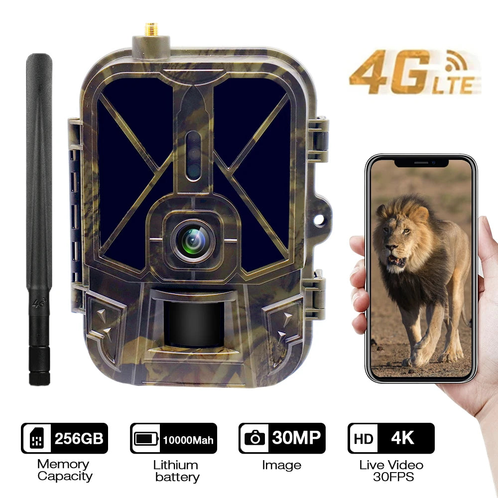 Caméra de surveillance 4K en direct 4G 30MP avec service cloud APP, caméras de chasse, batterie Li-ion 8000 mAh, vision nocturne, pièges photo HC940PROLI