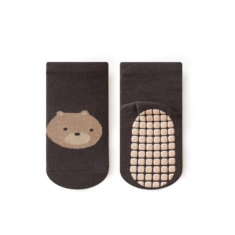 6 pares de calcetines antideslizantes para niños, calcetines de piso cómodos con diseño de zorro y oso de dibujos animados para niños y niñas
