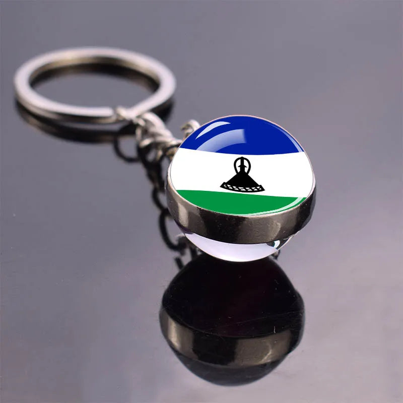 Porte-clés drapeau africain, algérie, somalie, tunisie, maroc, egypte, drapeau National, pendentif boule de verre Double face, cadeau