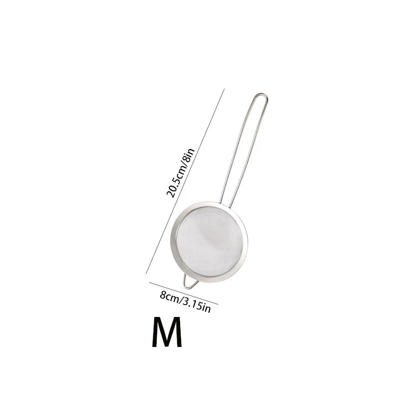 Colador de malla fina de acero inoxidable, con mango y gancho resistentes, tamiz para jugo de leche de soja, utensilios de cocina, 3 piezas