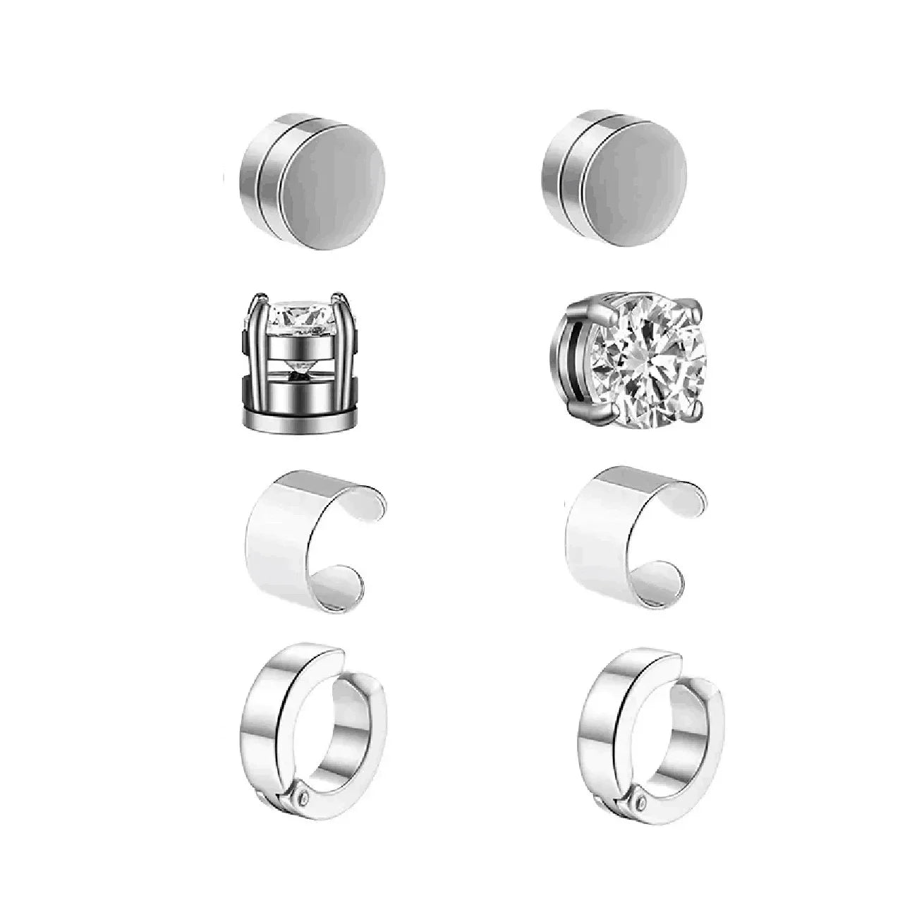 Ensemble de faux boucles d'oreilles en acier inoxydable pour hommes, 1 à 10 paires, à la mode, avec trou d'oreille, aimant gratuit, zircon