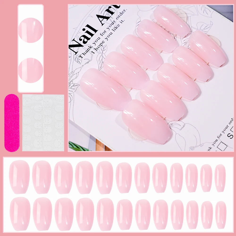 24 pièces/ensemble français rose carré court faux ongles presse sur ongles bord blanc nu rose ongles conseils couverture complète portable pointe française