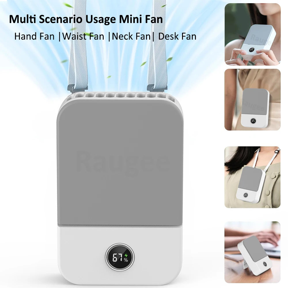 Mini ventilateur de cou portable sans lame, refroidisseur d'air, USB, 2000mAh, 3 vitesses