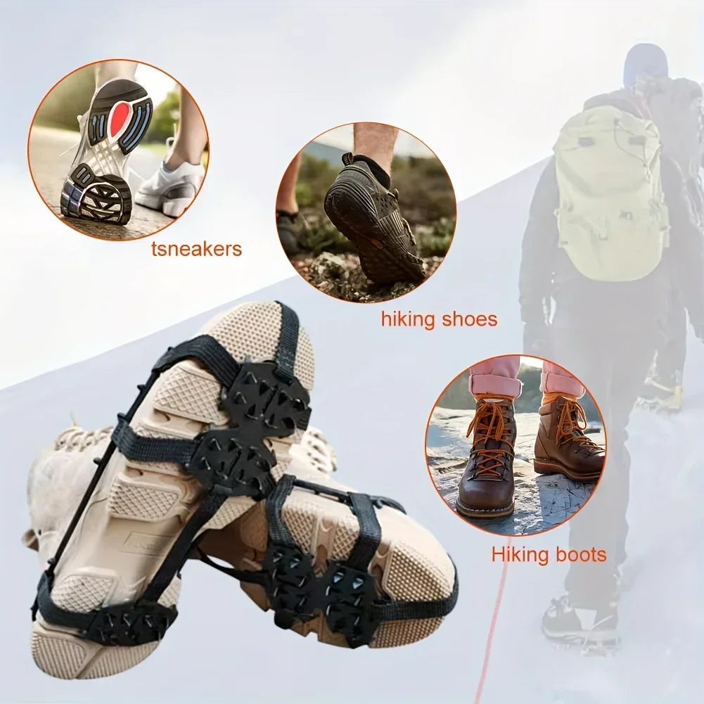 Griffe de glace antidérapante à 24 dents – couvre-chaussures de glace et de neige, adapté à la randonnée, à l'escalade, à la marche, à la course et à la chasse