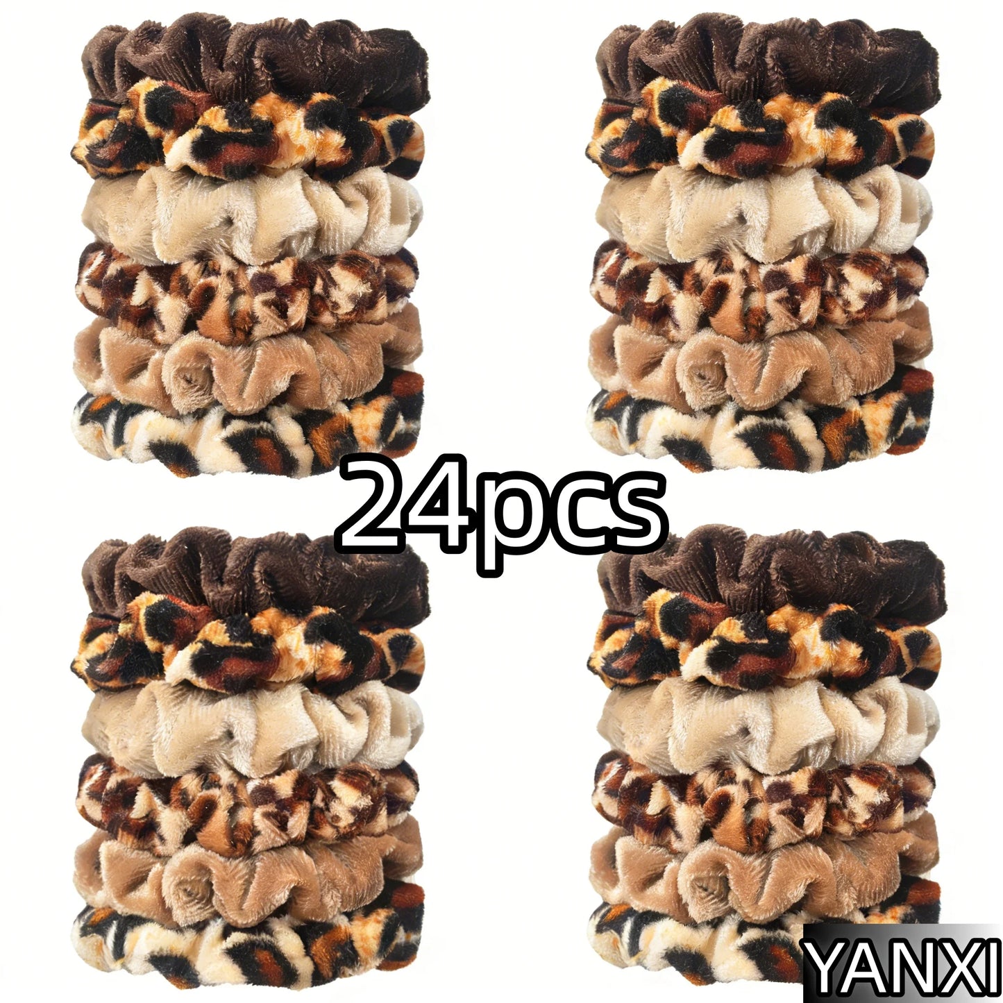 Chouchous en velours pour femmes motif léopard — élastique, bandeau cheveux, queue de cheval, 24/50/6 pièces