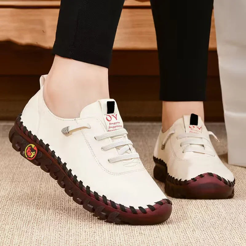 Women's Sneakers Platform Shoes Flat Leather Lace-up Loafers Slip-on New Spring Casual Mom Shoe Mujer Zapatos Chaussure Femme