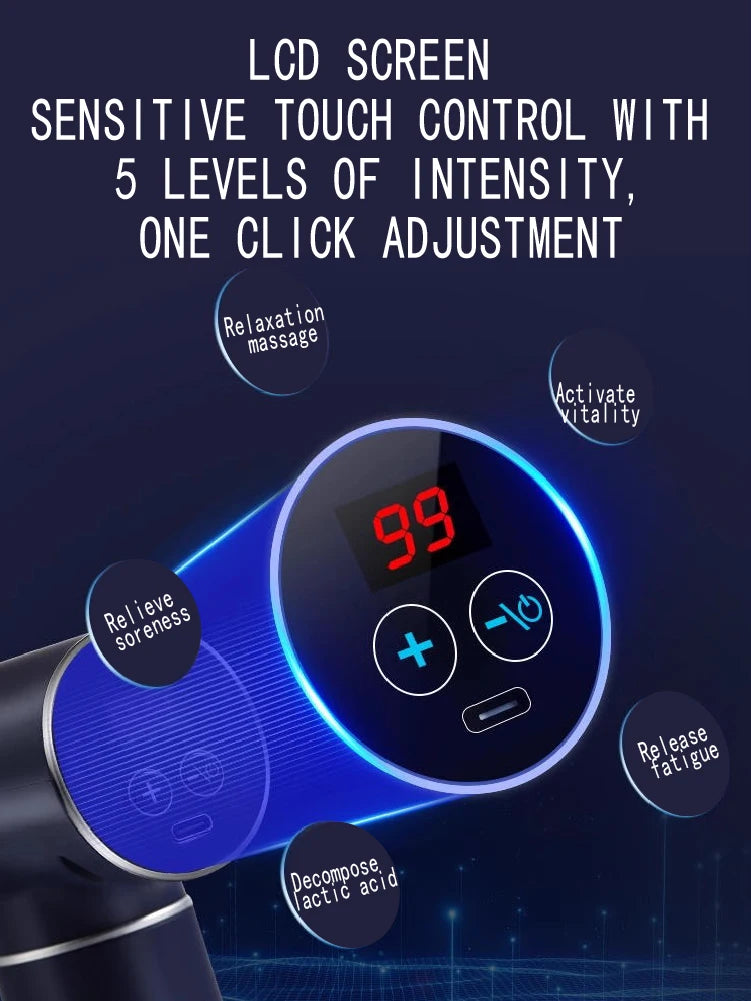 Pistolet de massage professionnel — écran tactile LED, 6-8 têtes, relaxation musculaire, cadeau