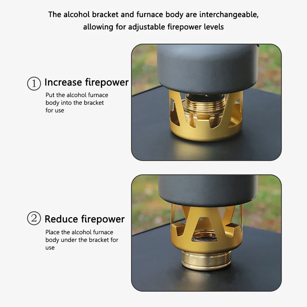 Mini poêle à alcool Portable, brûleur à puissance de feu réglable, poêle à essence, support en alliage d'aluminium, poêles de Camping en laiton ultralégers