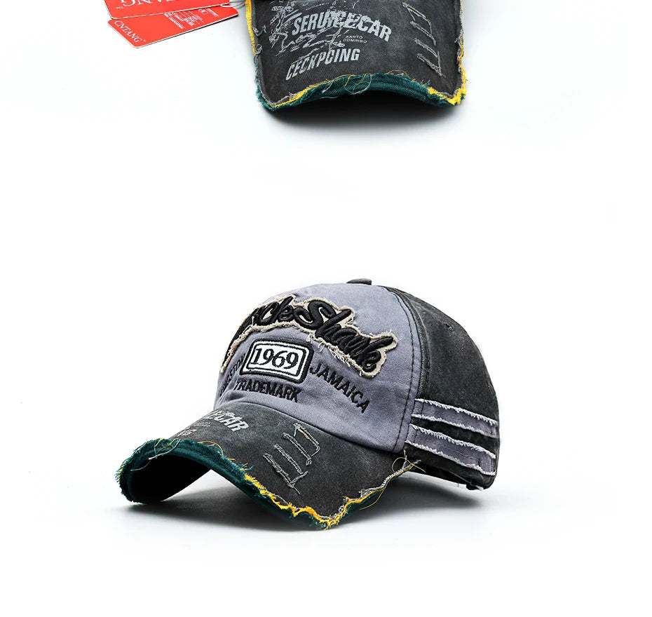 Casquette de baseball vintage lavée en coton — snapback, broderie, décontracté, unisexe
