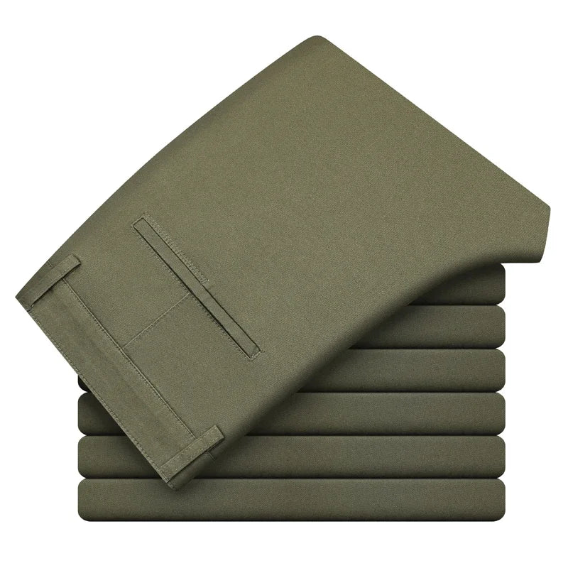 Pantalones casuales para hombre, 97% algodón, moda de otoño, cómodos, elásticos, ajustados, rectos, de negocios, negro, verde militar, caqui