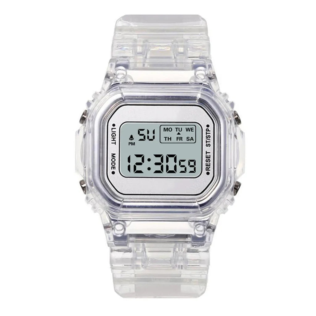 Reloj digital LED transparente para niños, hombres y mujeres, dial cuadrado pequeño, luminoso, deportivo, pulsera electrónica, reloj infantil