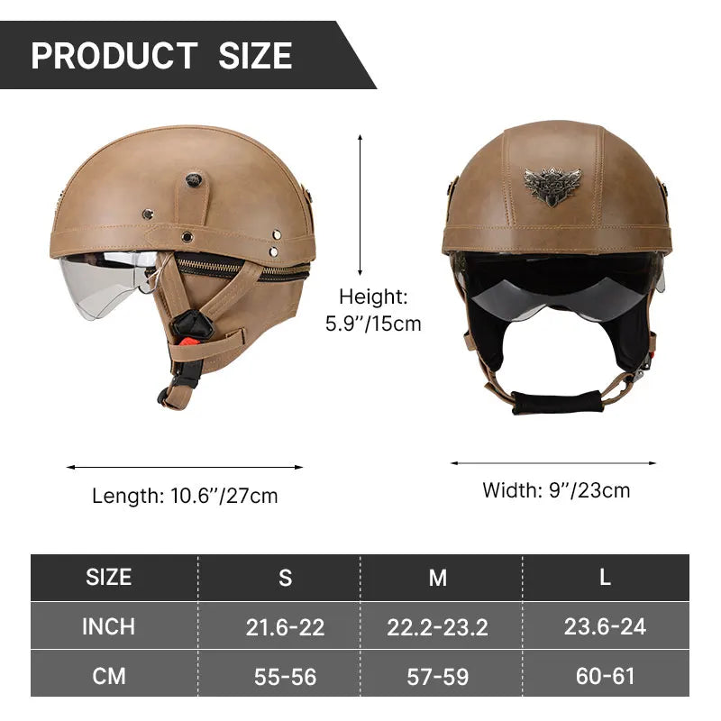 Motorcycle Half-Face Vintage Helmets Men Women Unisex Scooter Summer Helmet Black Brown DOT Approved Helmet