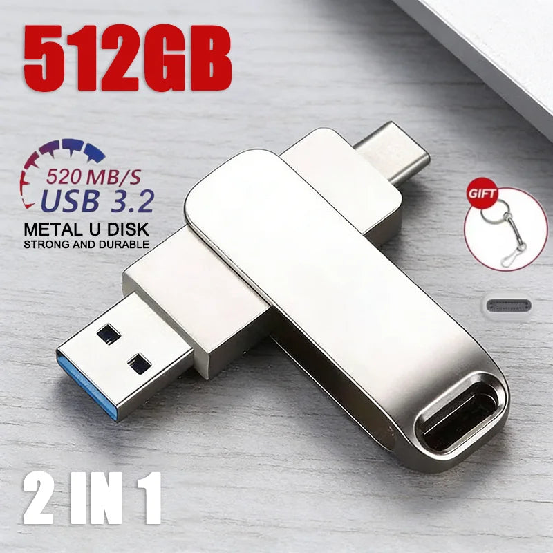 Clé USB 3.2 2-en-1 pour Xiaomi, 512 Go, disque U 256 Go, haute vitesse, en métal, étanche, Type-C, clé USB, lecteur USB
