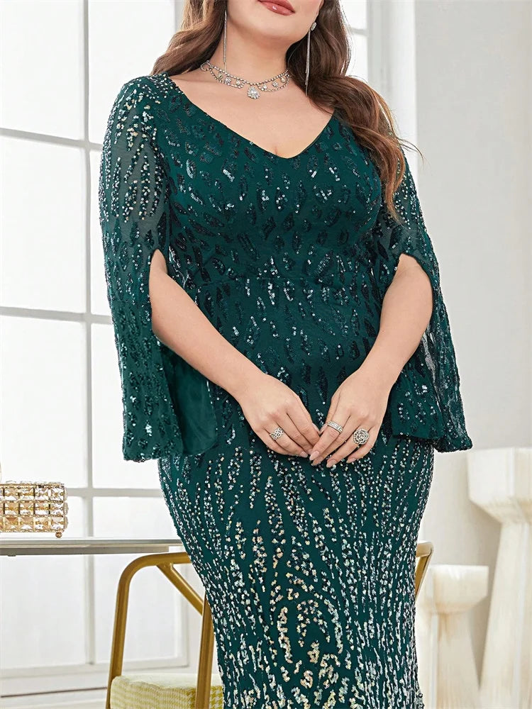 Grande taille élégante paillettes noir robe de soirée 2025 femmes formelle Maxi bal manches longues fête luxe robe de Cocktail