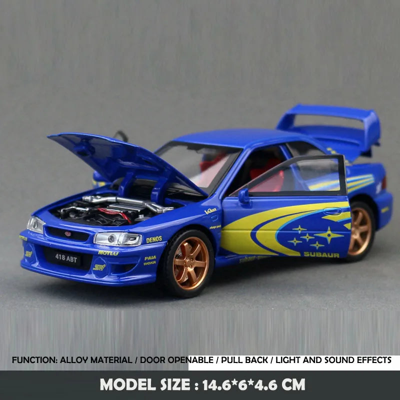 Simulación 1:32 Subaru Impreza WRX 22B STI Modelo de coche modificado de aleación de metal fundido a presión Coche en miniatura Regalo de cumpleaños para niños