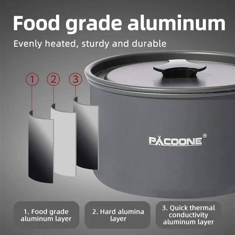 PACOONE – ensemble d'ustensiles de cuisine de Camping, Kit d'ustensiles de cuisine portables, Pot d'extérieur, bouilloire à eau, ensemble de casseroles, vaisselle, équipement de pique-nique de randonnée