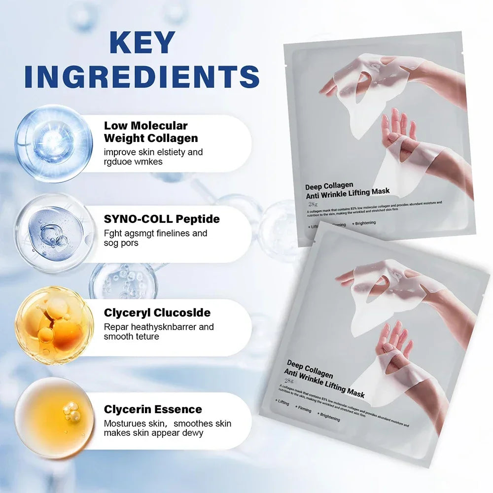 Mascarilla facial de colágeno profundo antienvejecimiento, mascarilla facial de colágeno durante la noche, mascarilla de colágeno profundo para lifting, reafirmante, hidratante (paquete de 5)