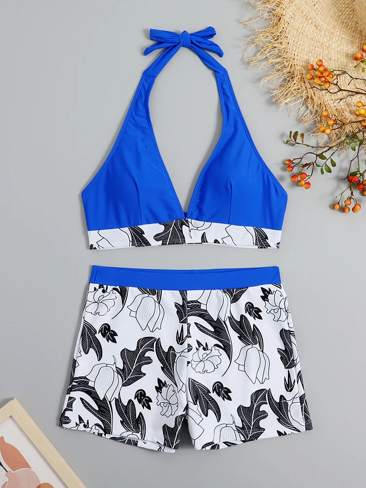 Ensemble de bikini halter 2026, maillot de bain court pour femme, maillot de bain taille haute imprimé, tenue de plage