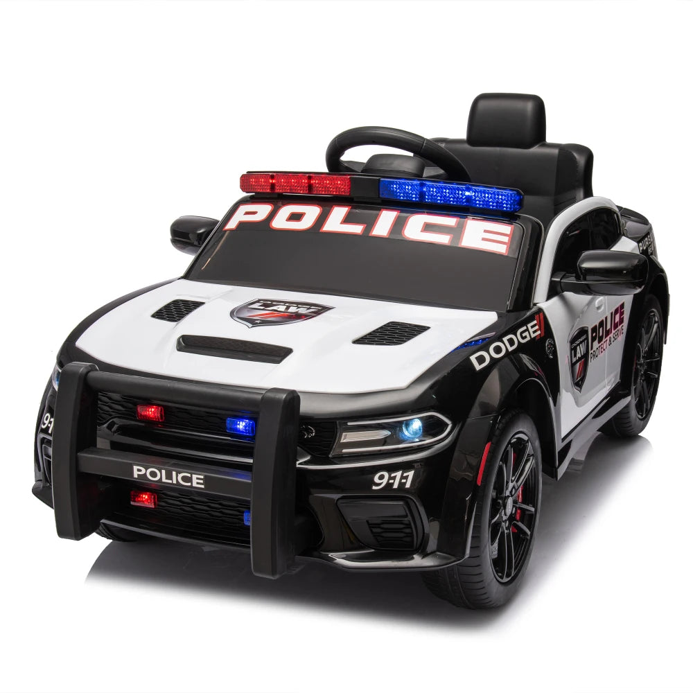 Voiture Police Électrique 12V Enfants Télécommande — Barre Anti-Collision Lumières Alarme