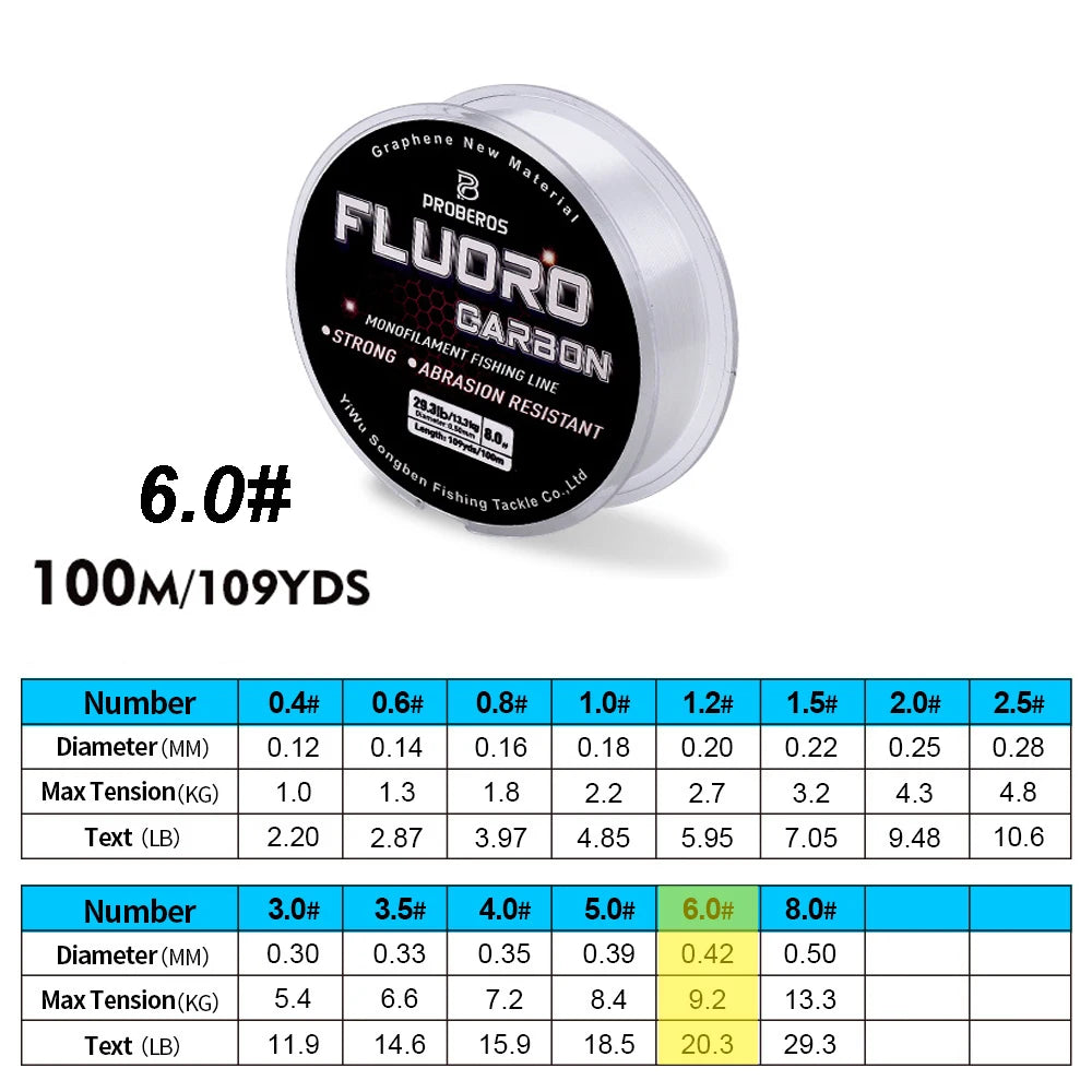 Fil de Pêche Fluorocarbone 100m — Monofilament 2.2 à 29.3 lb Carpe & Leader