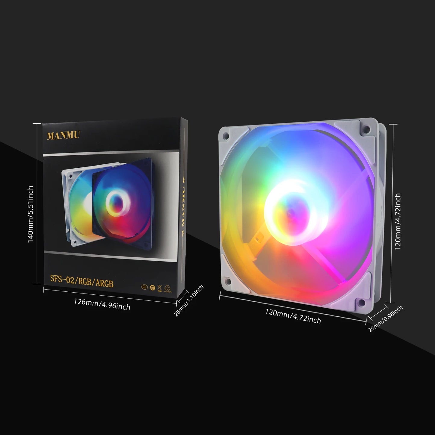 Manmu Fetival Pormotion 120mm ventilateur d'ordinateur arc-en-ciel RGB/ventilateur de PC de jeu à haute performance de refroidissement