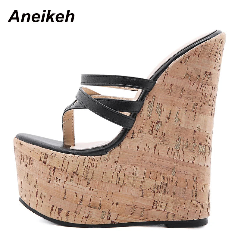 Aneikeh Zapatos de mujer Pantuflas sexy de mujer 2026 verano cuñas plataforma tacón alto moda sin cordones Roma banda estrecha Zapatos de fiesta