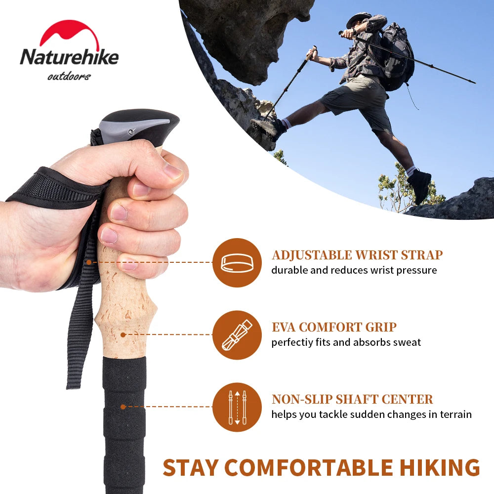 Naturehike baton de randonnée 2 pièces baton telescopique Fibre de carbone baton de marche randonnée léger accessoir randonnee Bâton d'escalade canne telescopique baton marche nordique carbone canne pliable randonnée