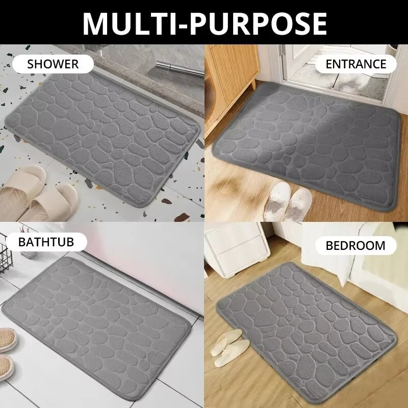 Memory foam embossed velvet rug, 1 piece, non-slip, for bathroom, living room, cobblestone floor mat, home furnishings