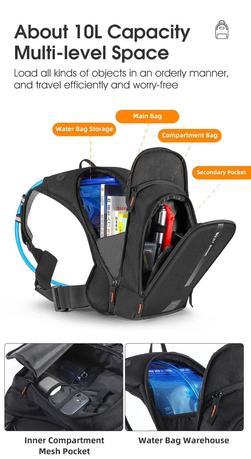 WEST BIKING 10L sac à dos de cyclisme ultraléger sangle ergonomique sac de vélo de route vtt avec sac à eau sac d'escalade de randonnée en plein air