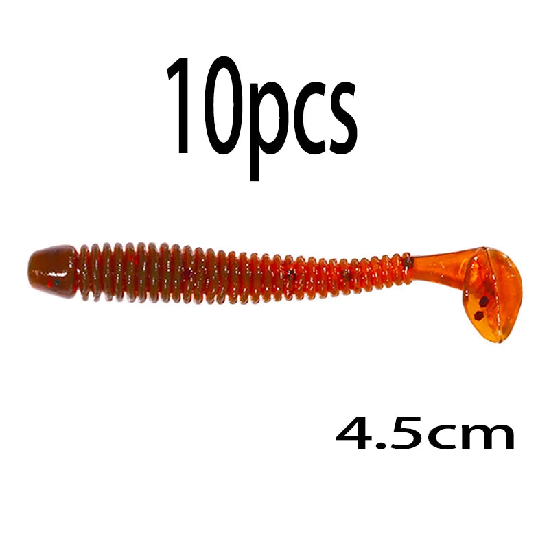 Hengjia 10-50pcs/lot 4.5CM Small Soft Silicone T-Tail Worm Swimbait Lure Fishing Tackle for Carp Black-bass Pike