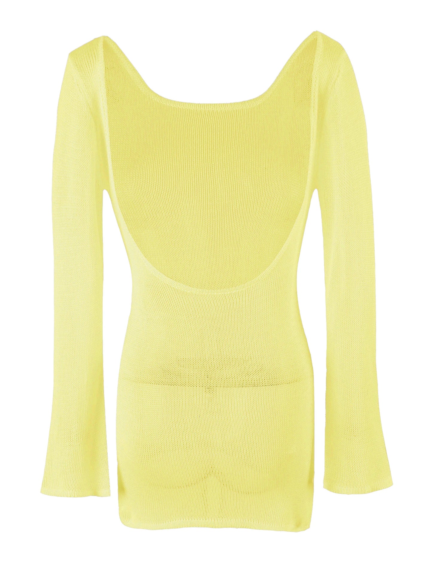 Robe de plage en tricot transparent pour femmes, dos nu, manches cloche, couleur unie, coverups de bain, élégante, col rond, mini, été, 2025, K98