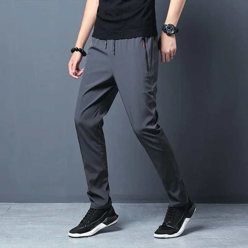 Men's Casual Stretch Slim Fit Pants Elastic Waist Korean Classic Tracksuit Black Blue Grey Men's Brand Plus Size Pants