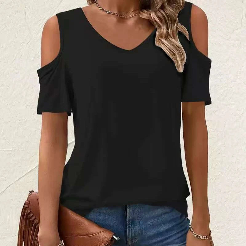 T-shirt court à épaules dénudées pour femme, version coréenne, collection printemps-été 2026, haut court et décontracté pour femme
