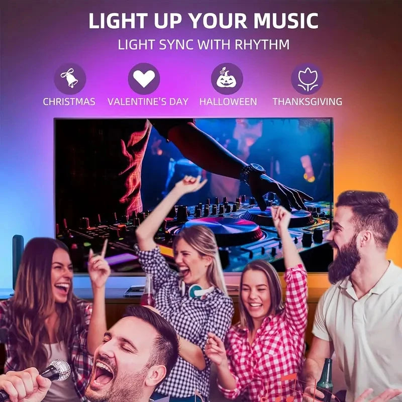 Bande lumineuse LED RGBIC pour téléviseur avec caméra, contrôle par application, synchronisation musicale, lumières intelligentes pour salle de jeu, éclairage ambiant 55-75 pouces