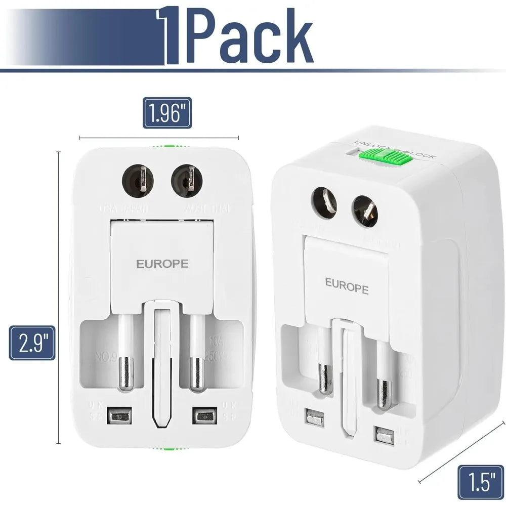 Adaptador universal de viaje, adaptador de corriente internacional compacto para enchufes de EE. UU., UE, Reino Unido, Australia e India