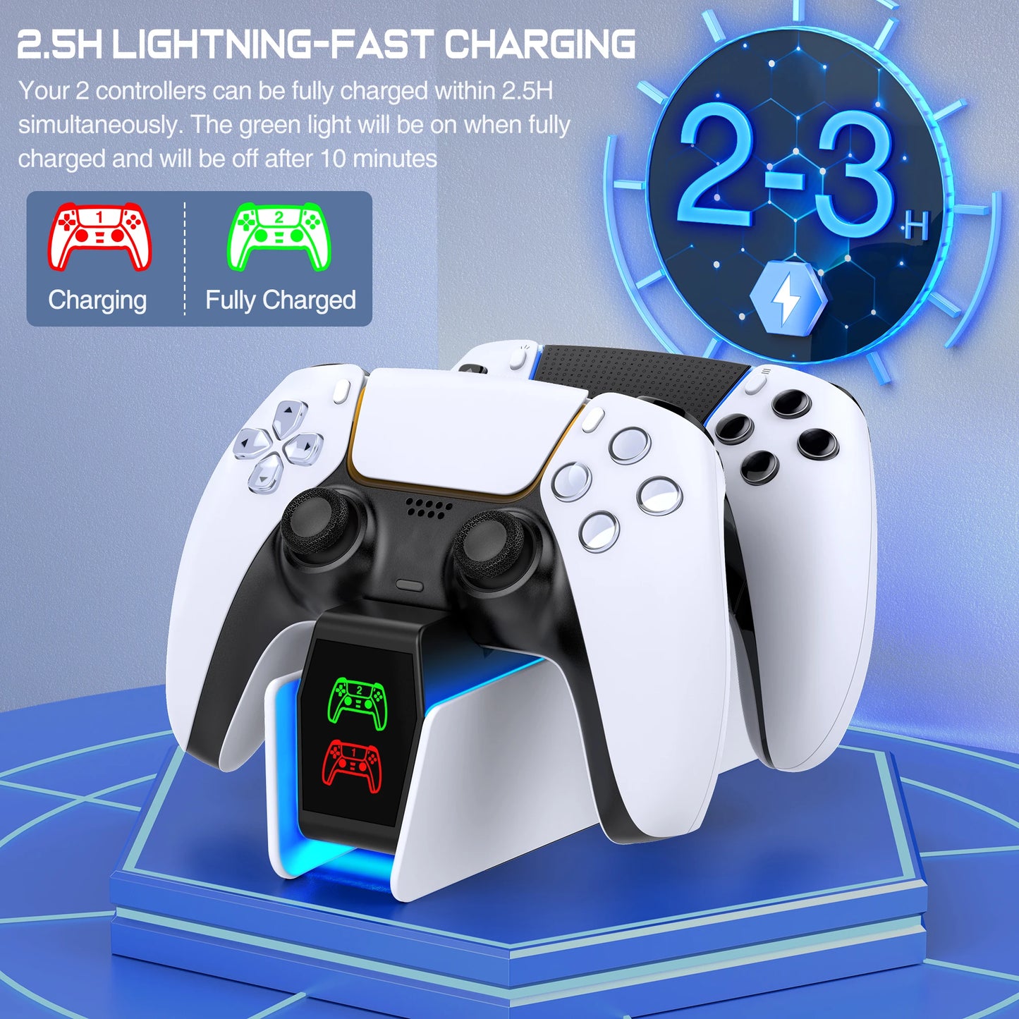 Station de charge pour contrôleur RGB — double chargeur rapide, indicateur RGB, support, station d'accueil manette de jeu