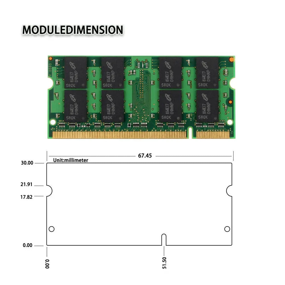 Mémoire Crucial pour ordinateur portable RAM DDR2 2GB 4GB (2x2GB) 667MHz 800MHz mémoire SODIMM PC2-5300 PC2-6400 Non ECC sans tampon pour ordinateur portable