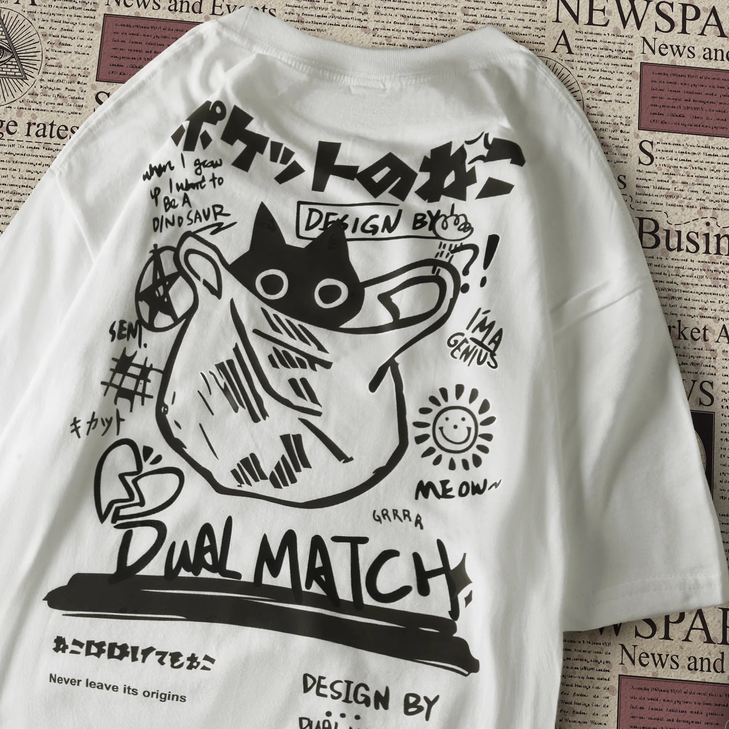 T-Shirt Chat Kawaii Harajuku — Couple Streetwear Y2K Manches Courtes 2024