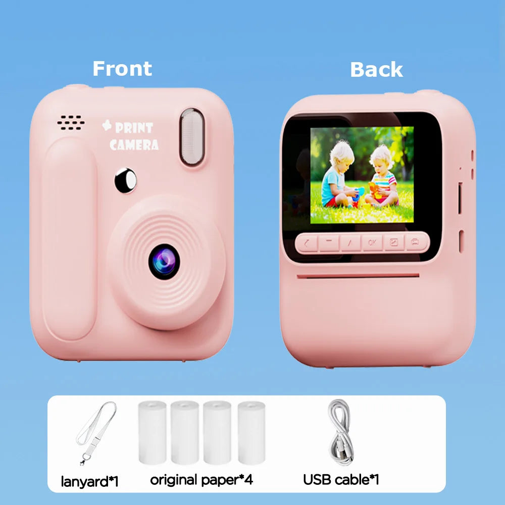 Instant Camera for Kids, Color Printing, 32GB, 1080P, Thermal Print Toy, Photo, Video Games, Music, Children's Gift
