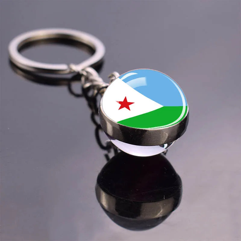 Porte-clés drapeau africain, algérie, somalie, tunisie, maroc, egypte, drapeau National, pendentif boule de verre Double face, cadeau