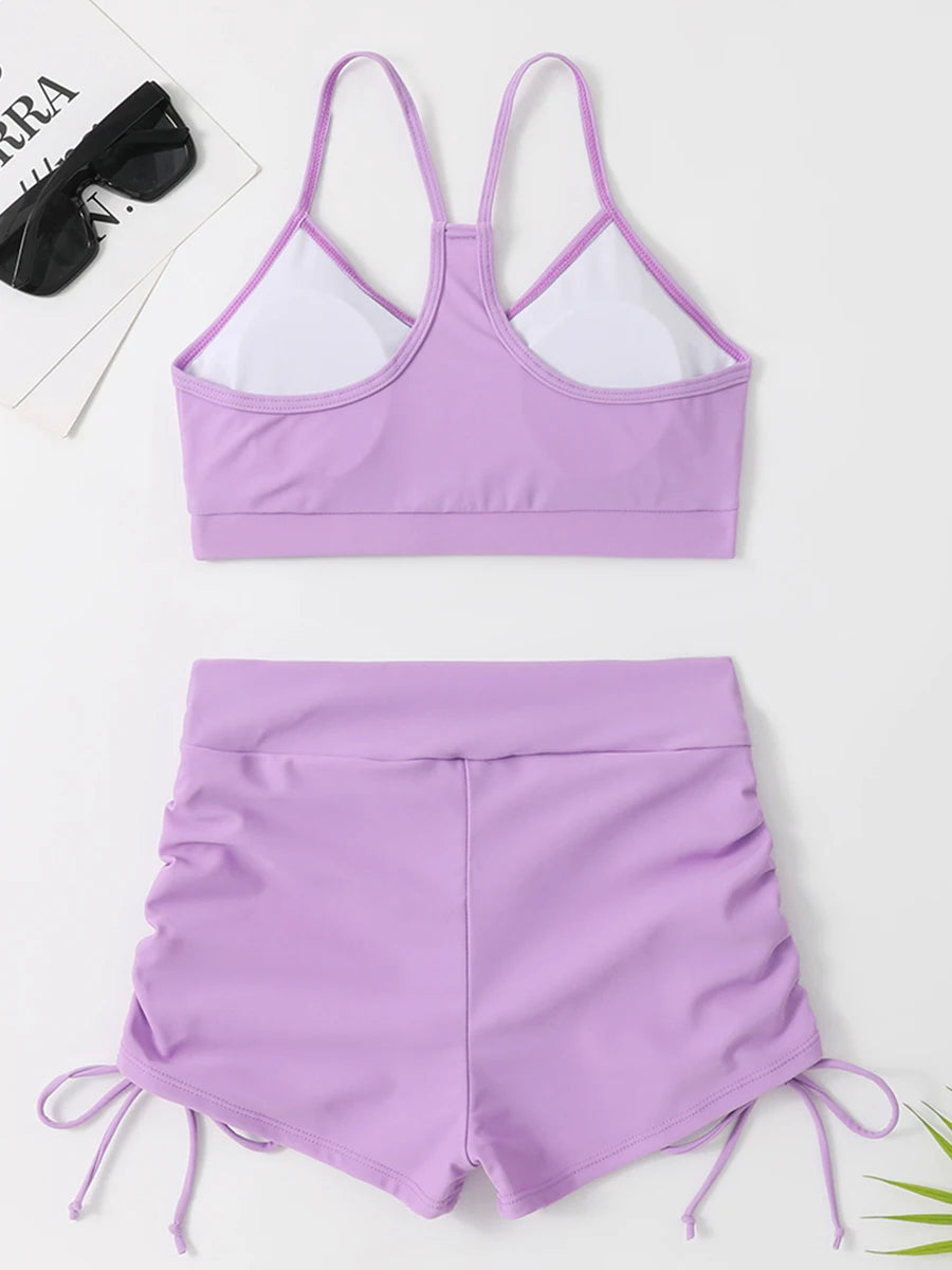 Maillots de bain femme 2026 : Bikinis short à cordon de serrage devant, taille haute, pour la natation et la plage