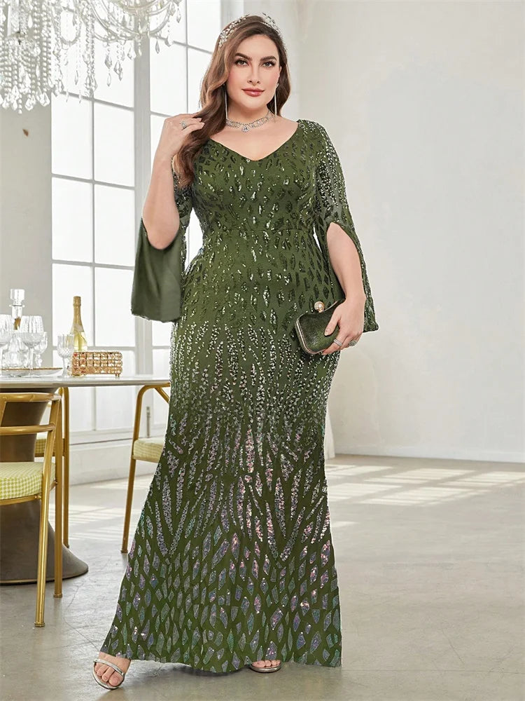 Grande taille élégante paillettes noir robe de soirée 2025 femmes formelle Maxi bal manches longues fête luxe robe de Cocktail