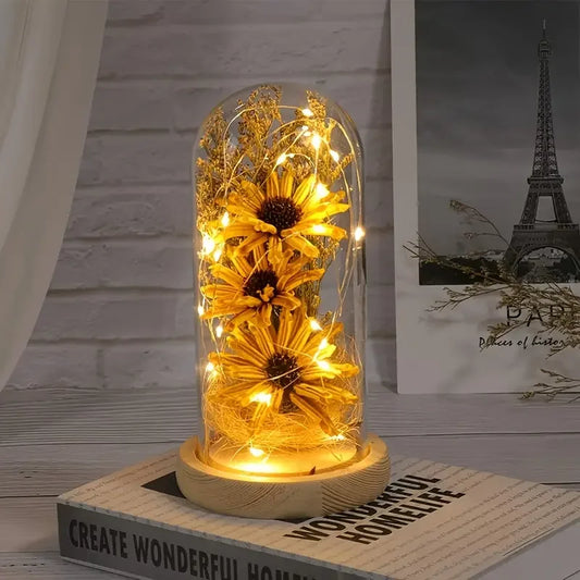 Tournesols artificiels en verre breton avec bande LED pour femmes, cadeaux de tournesol, décor de tournesol, fête des mères, fête de Léon