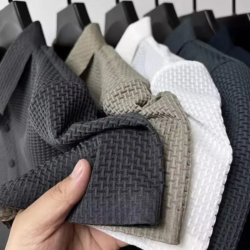 Polo Soie Glacée Homme Manches Courtes — Respirant Creux Mode Affaires Été