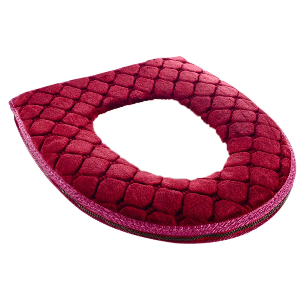 Housse Siège Toilette Peluche Douce Hiver — Lavable Forme O 37x44cm Salle Bain
