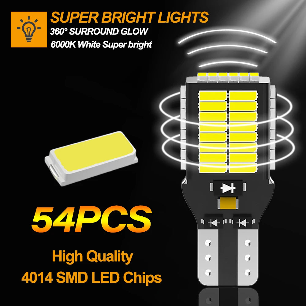 2000LM Canbus T15 Led de alta potencia T16 luz de reversa de respaldo para coche bombilla W16W sin Hyper Flash Xenón Blanco 6500K Lámpara de coche Luz