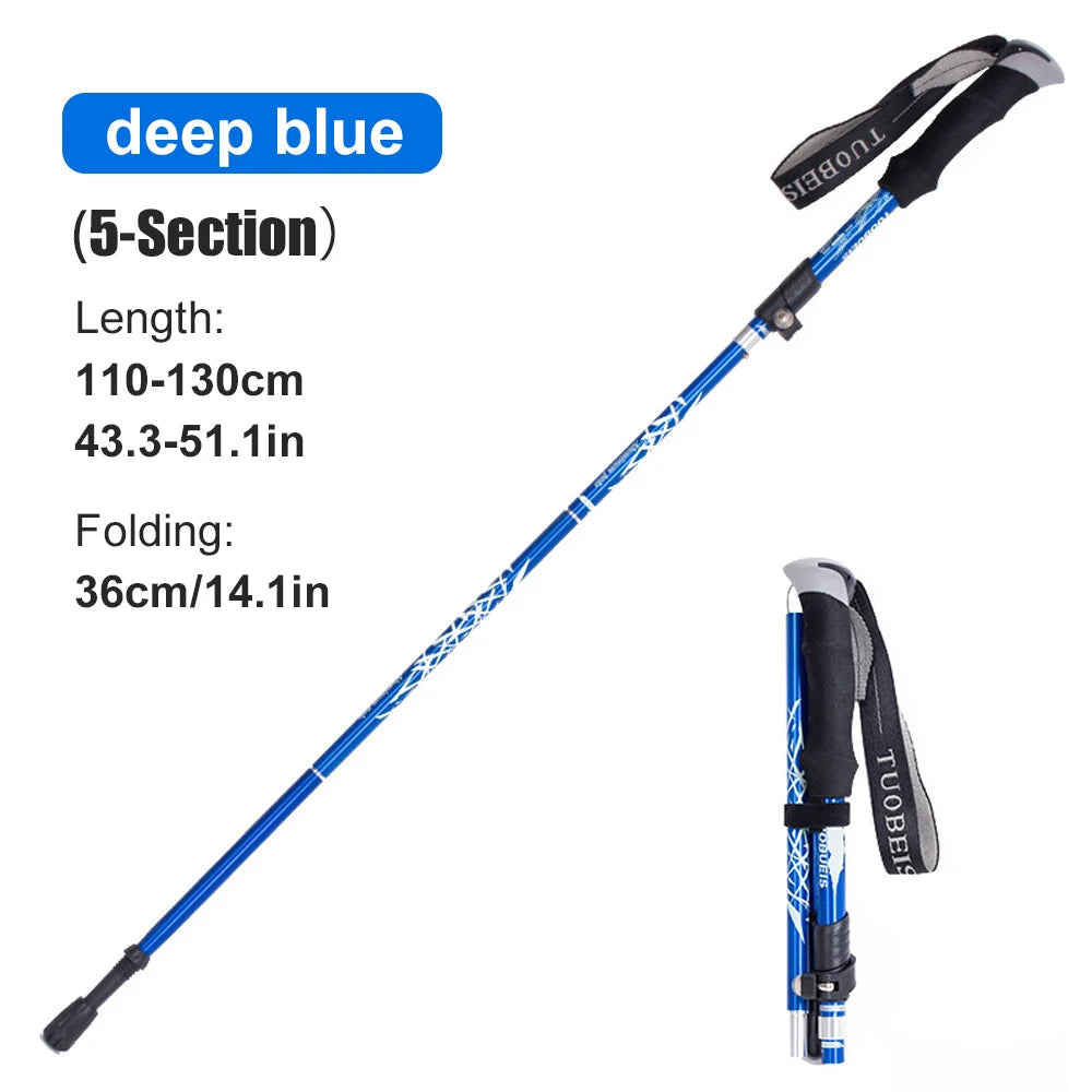 Bâton de Trekking pliable Portable en plein air, 5 sections, bâton de randonnée, Club télescopique pour personnes âgées nordiques, bâtons de marche de Camping