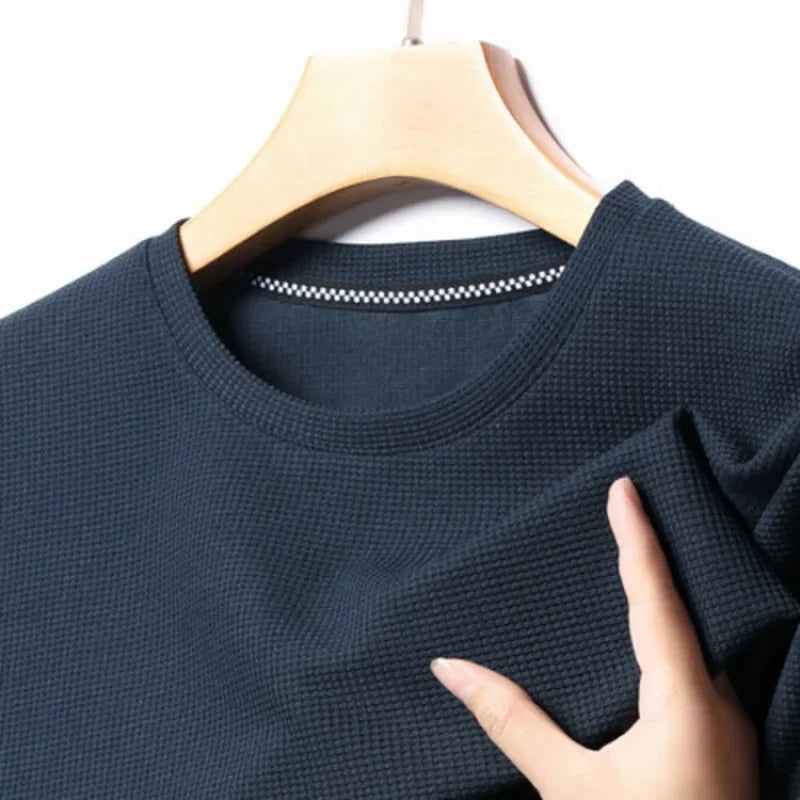 New Men's Waffle Knit Crew Neck Short Sleeve Summer T-Shirt